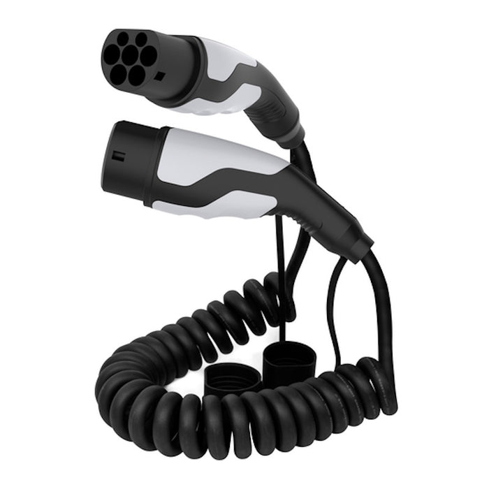 SINOX EV Spiral Charging Cable, Type 2 -Type 2 32A 3 Phase, 3-5m - Black