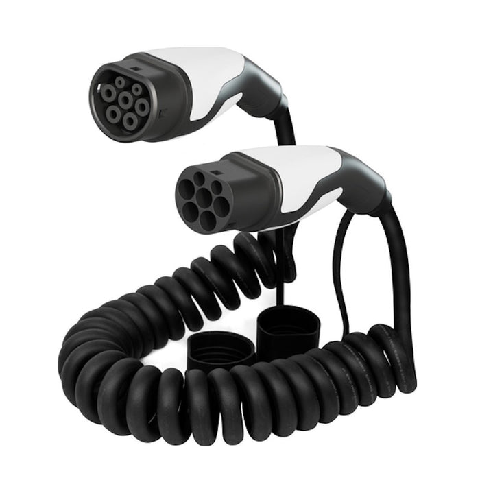 SINOX EV Spiral Charging Cable, Type 2 -Type 2 32A 3 Phase, 3-5m - Black