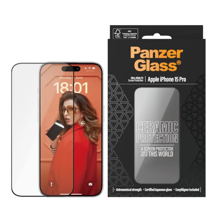 PanzerGlass Ceramic Screen Protector Ultra-Wide Fit - Clear - for iPhone 15 Pro