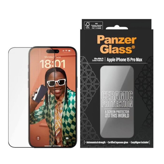 PanzerGlass Ceramic ScreenPro Ultra-Wide Fit - Clear - for iPhone 15 Pro Max