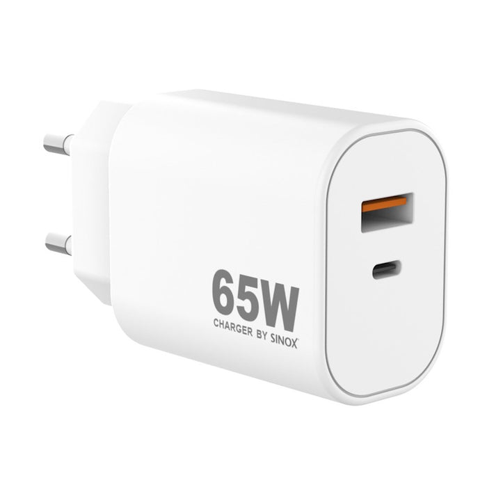Sinox Wall Charger PD 65W USB-A+USB-C GAN-PPS - White