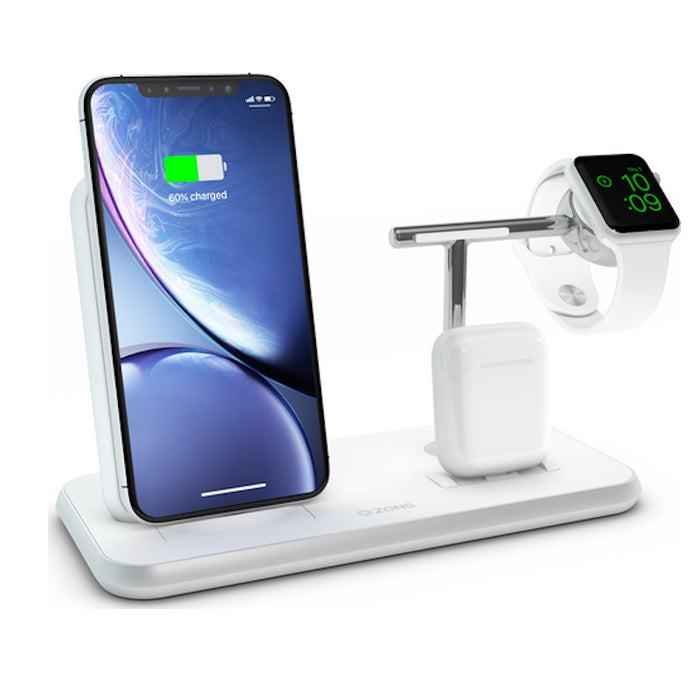 ZENS aluminium dual wireless charger + dock + watch 10W - white