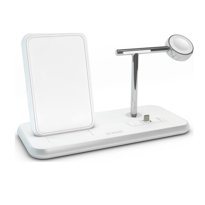 ZENS aluminium dual wireless charger + dock + watch 10W - white